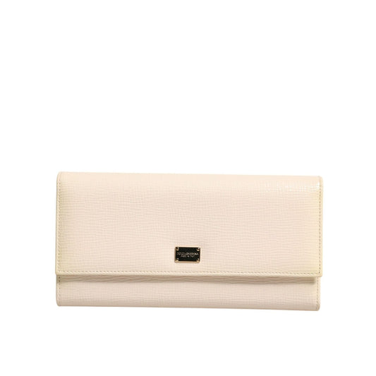 Dolce & Gabbana Beige Leather Trifold Logo Plaque Card Holder Wallet BAG4257