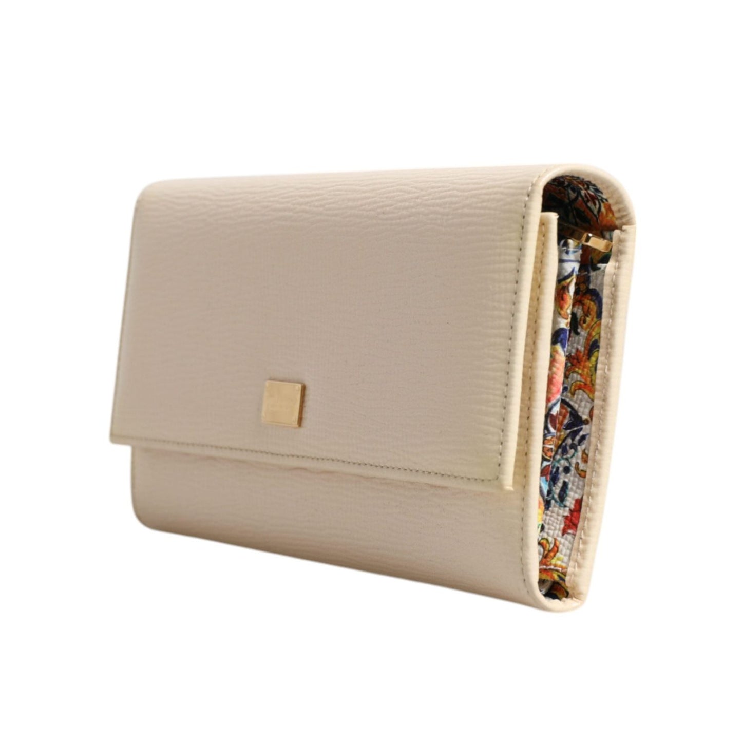Dolce & Gabbana Beige Leather Trifold Logo Plaque Card Holder Wallet BAG4257