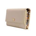 Dolce & Gabbana Beige Leather Trifold Logo Plaque Card Holder Wallet BAG4257