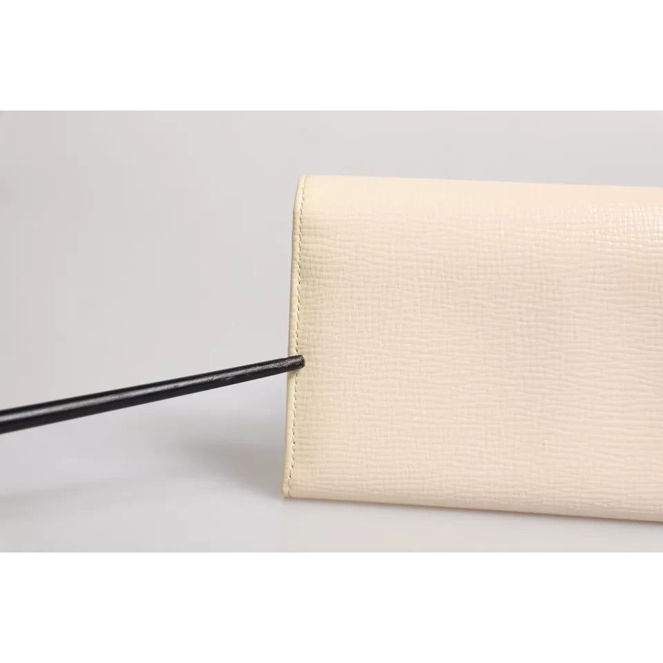 Dolce & Gabbana Beige Leather Trifold Logo Plaque Card Holder Wallet BAG4257