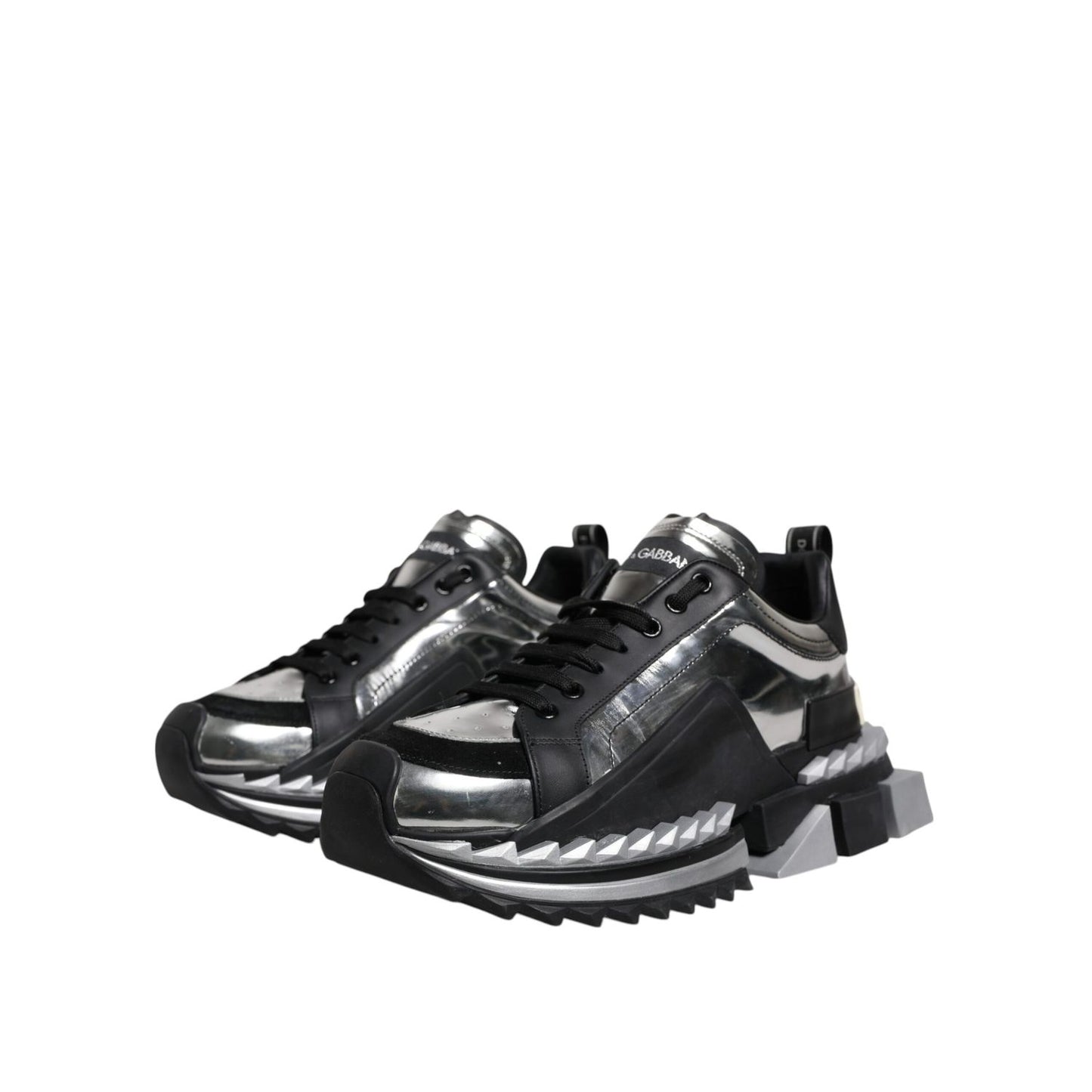 Dolce & Gabbana Black Silver SUPER KING Leather Sneaker Shoes