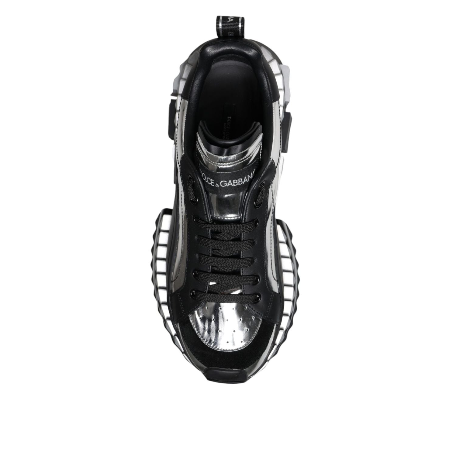 Dolce & Gabbana Black Silver SUPER KING Leather Sneaker Shoes