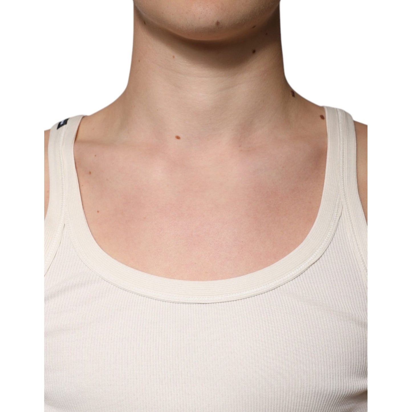 Dolce & Gabbana Off White Cotton Sleeveless Round Neck Tank T-shirt