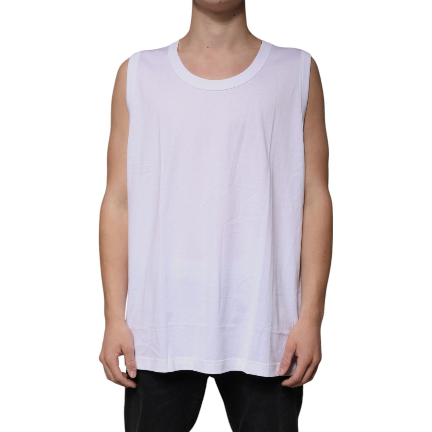 Dolce & Gabbana White Cotton Sleeveless Round Neck Tank T-shirt