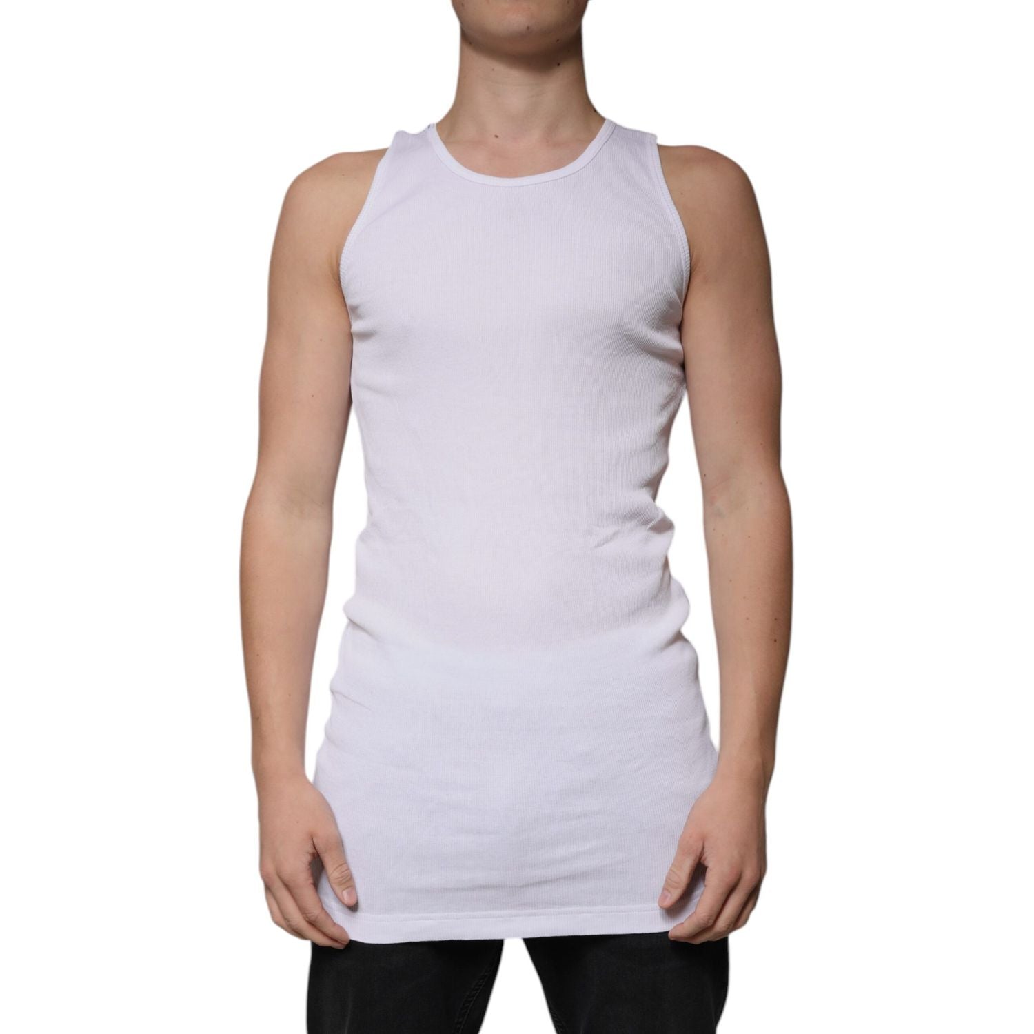 Dolce & Gabbana White Cotton Sleeveless Round Neck Tank T-shirt