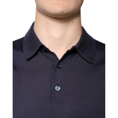 Dolce & Gabbana Blue Silk Collared Short Sleeves Polo T-shirt
