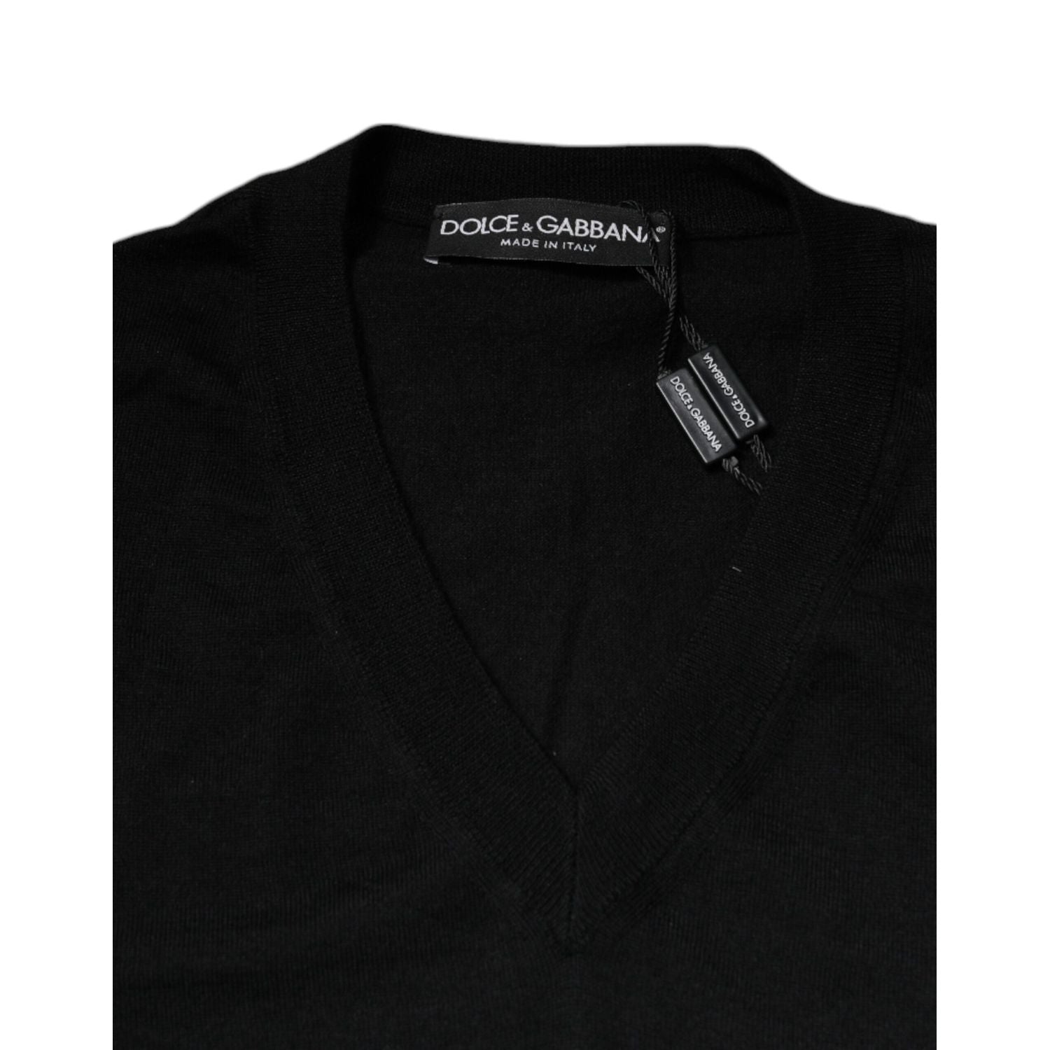Dolce & Gabbana Black Cashmere V-neck Pullover Sweater