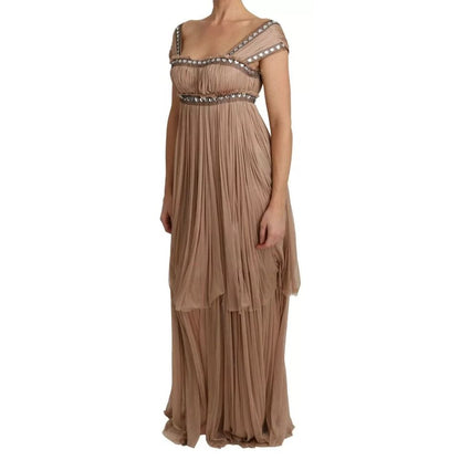 Dolce & Gabbana Brown Silk Sleeveless Shift Maxi Dress