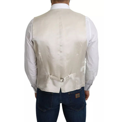 Dolce & Gabbana Off-White Cotton Silk Formal Coat Vest