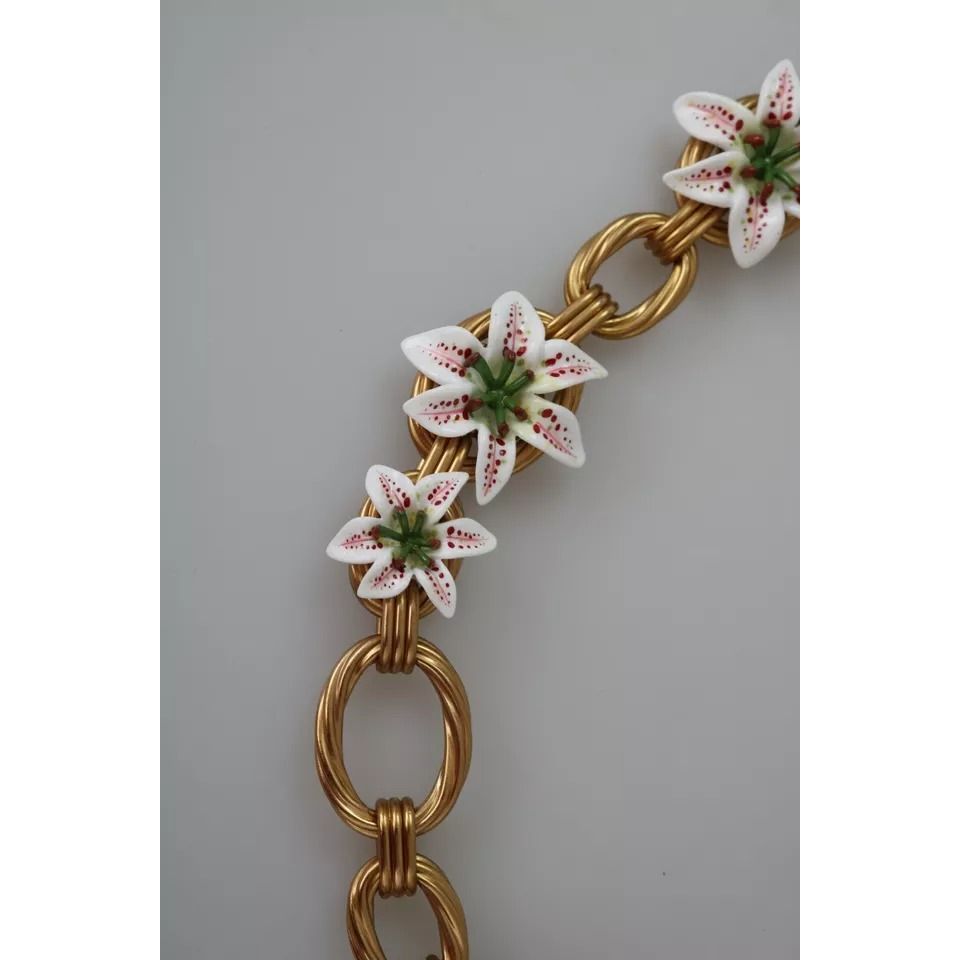 Dolce & Gabbana Gold Brass Oversize Chain LILY Flowers Necklace