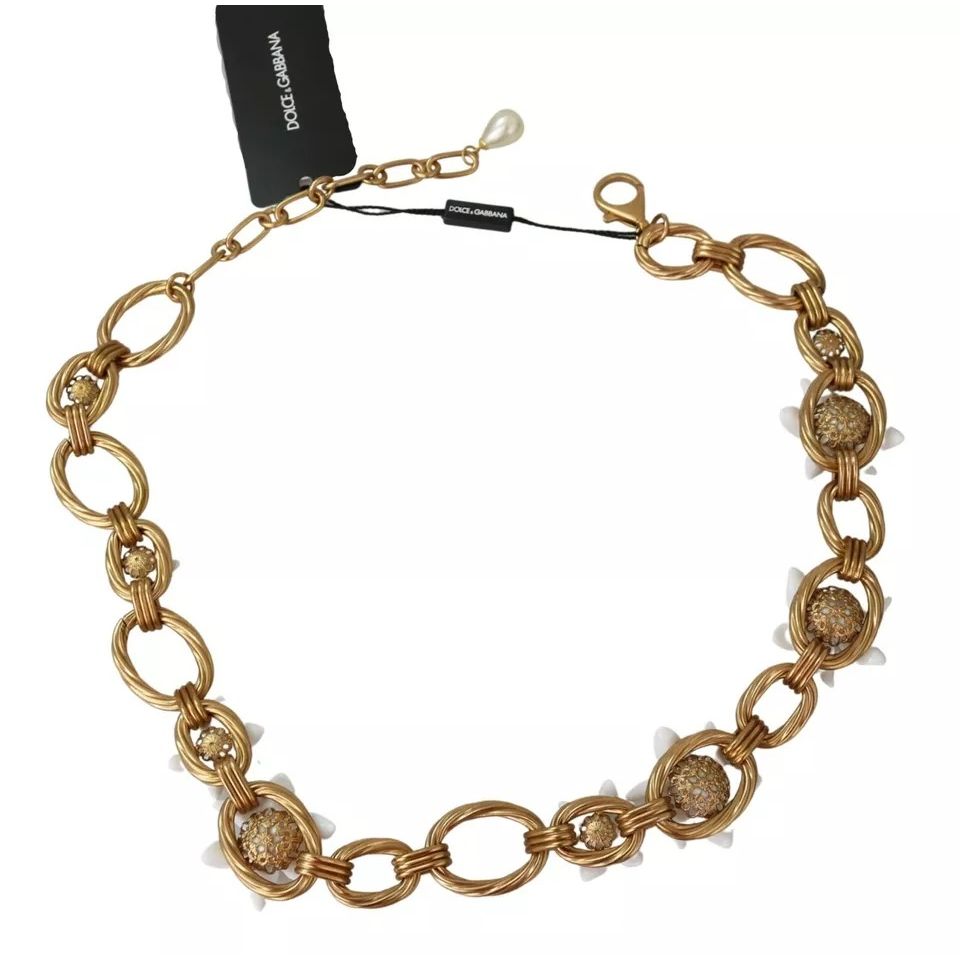 Dolce & Gabbana Gold Brass Oversize Chain LILY Flowers Necklace