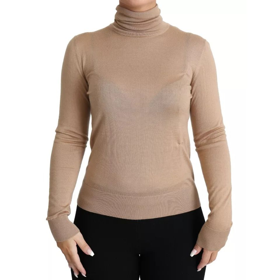 Dolce & Gabbana Beige Cashmere Silk Turtleneck Pullover Sweater