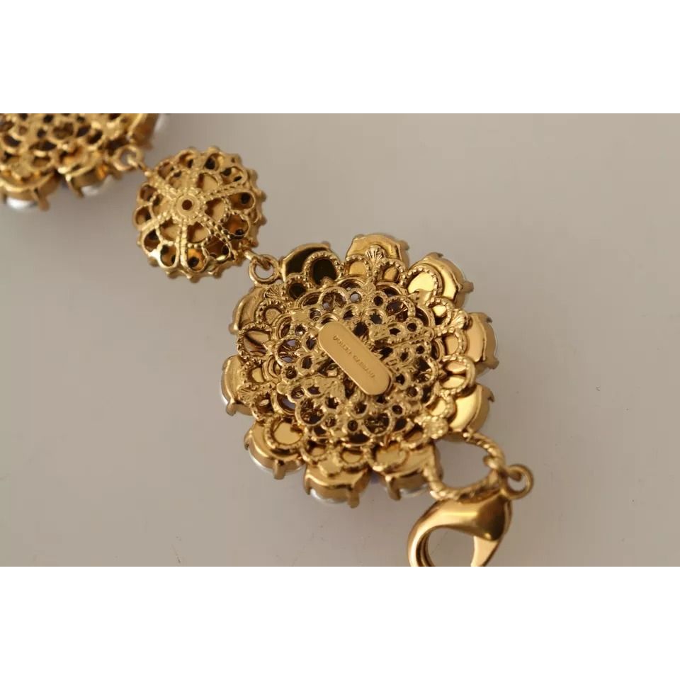 Dolce & Gabbana FIORI BLOOMING Floral Baroque Crystals Brass Bracelet