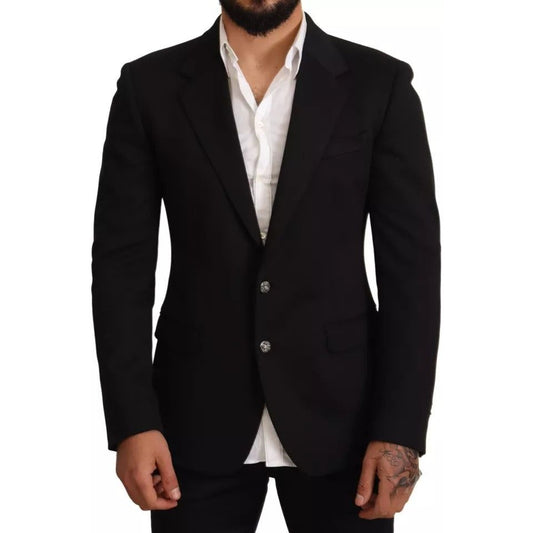 Dolce & Gabbana Black Cotton Slim Fit Coat Blazer Jacket