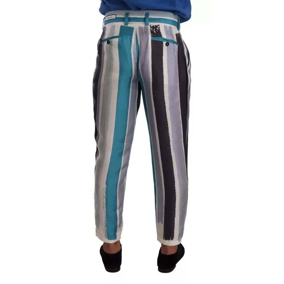 Dolce & Gabbana Blue Striped Silk Tapered Pants