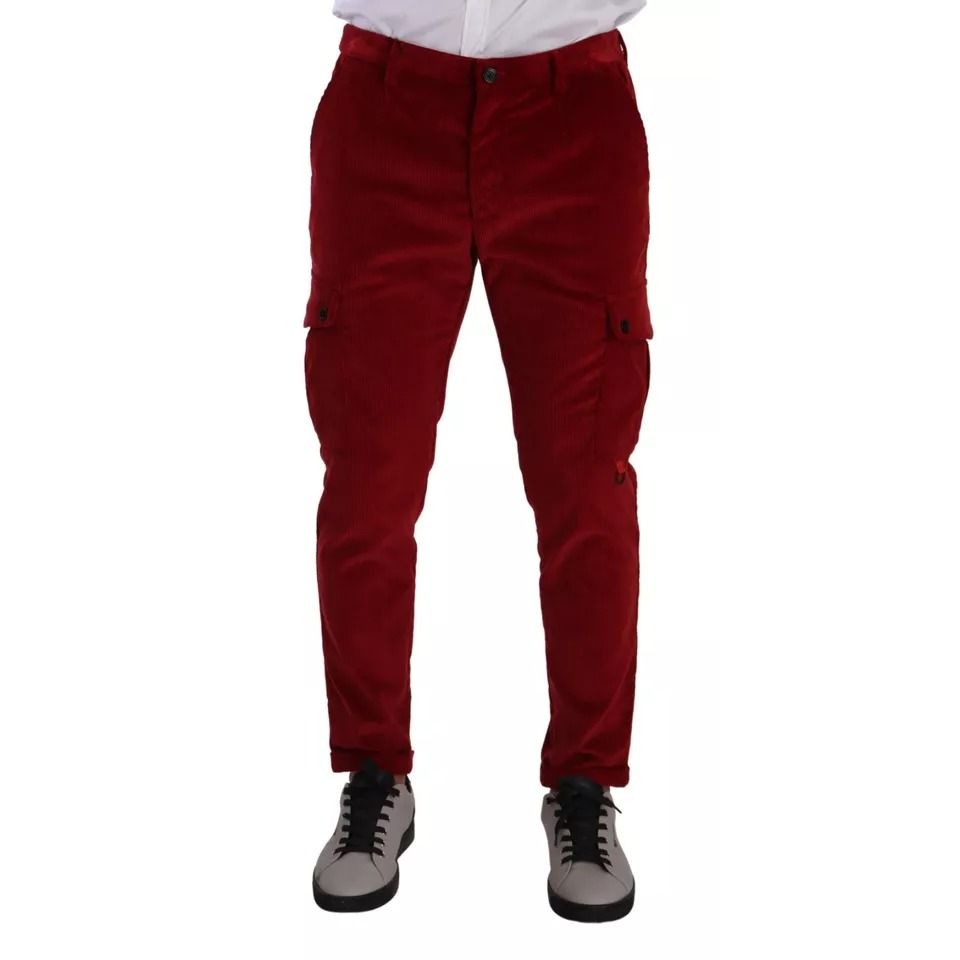 Dolce & Gabbana Red Corduroy Cotton Cargo Skinny Pants