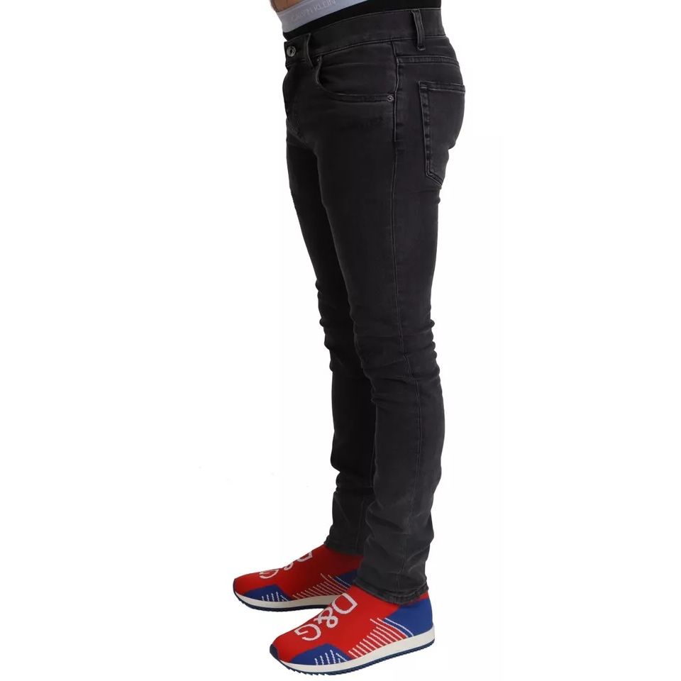 Dolce & Gabbana Gray Running Denim Stretch Logo Skinny Jeans
