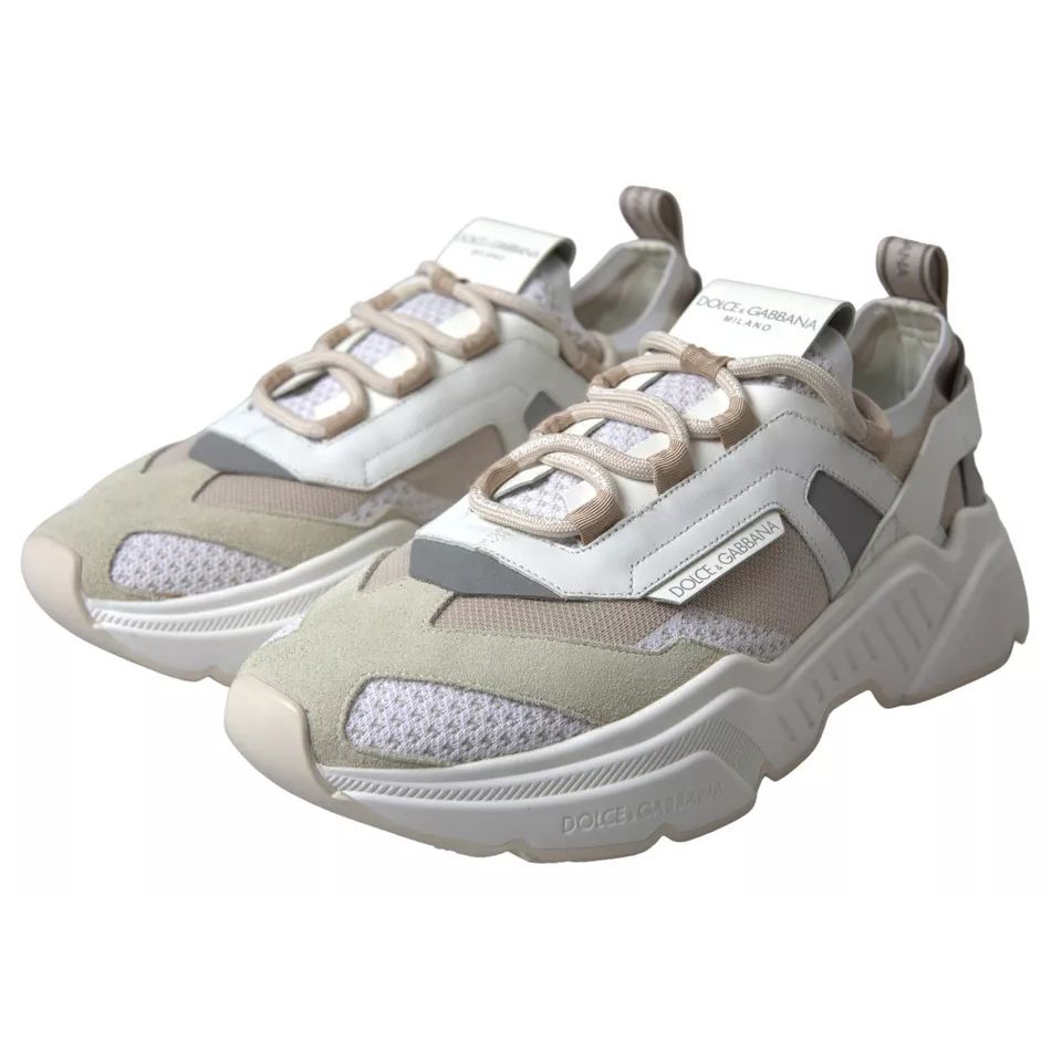 Dolce & Gabbana White Beige Leather Sport DAYMASTER Shoes Sneakers