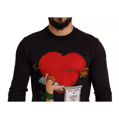 Dolce & Gabbana Black Cupid Print Hoodie Sweatshirt Sweater
