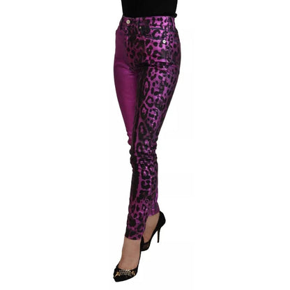 Dolce & Gabbana Purple Leopard Cotton Slim Fit Denim Jeans