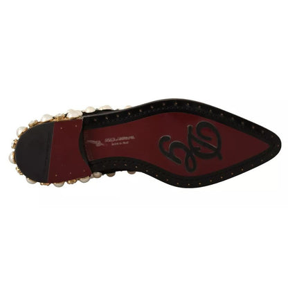 Dolce & Gabbana Black Lace Up Jewelled Formal Flats Shoes