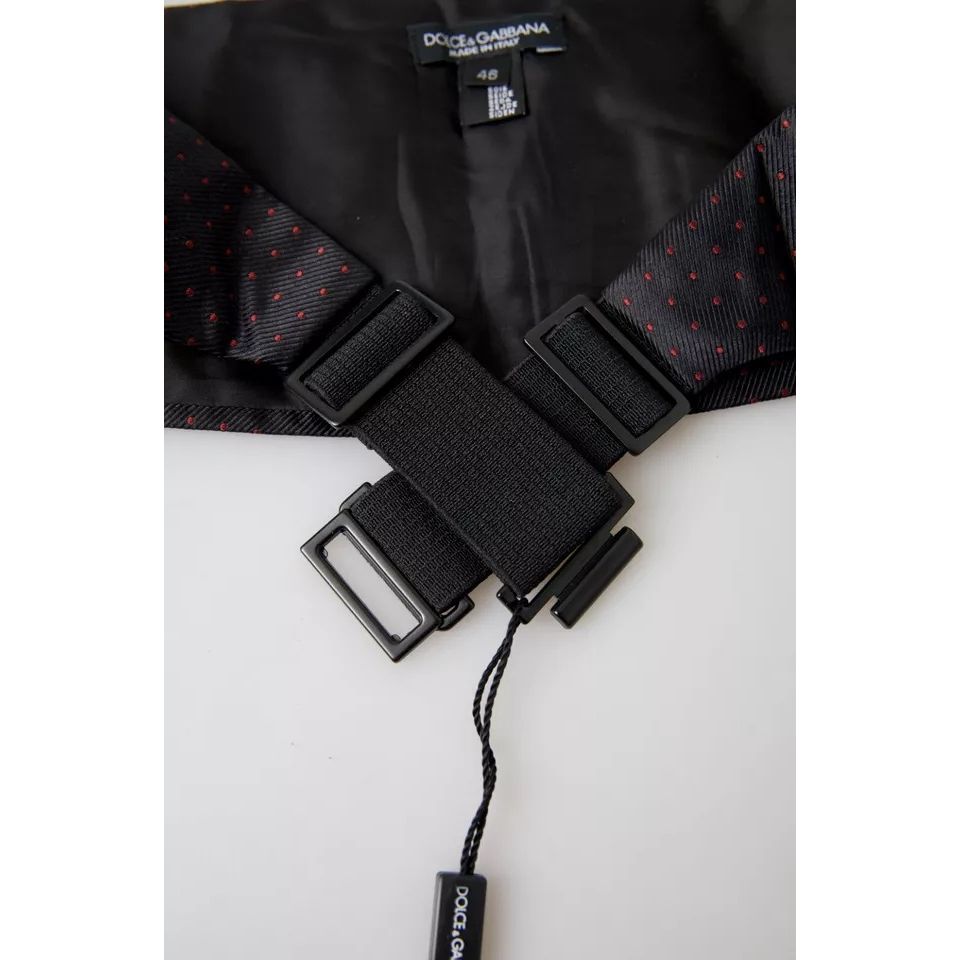 Dolce & Gabbana Black Silk Dotted Waist Tuxedo Belt Cummerbund