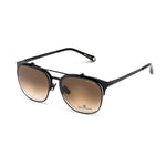 Belstaff Black Titanium Frames with brown clip-on lenses, handmade in Japan with high-grade materials, featuring Carl Zeiss lenses and 100% UV protection.