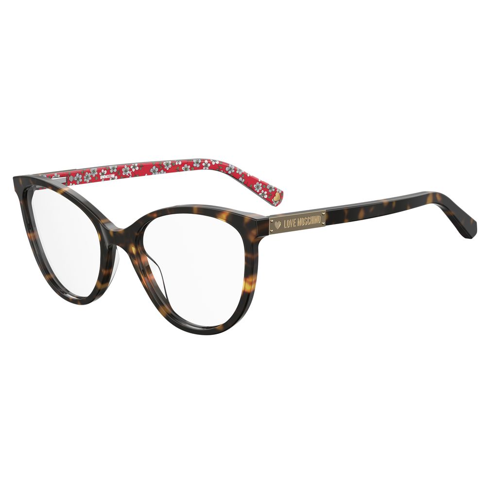 Love Moschino Bicolor Acetate Frames showing side and front view, HVN color, acetate material, size 53/20/140mm for women