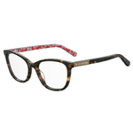 Love Moschino Bicolor Acetate Frames in tortoiseshell with red temple design, model MOL575-086, measures 53/18/140 mm.