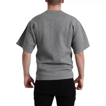 Dolce & Gabbana Gray Cotton Embellished Crew Neck T-shirt
