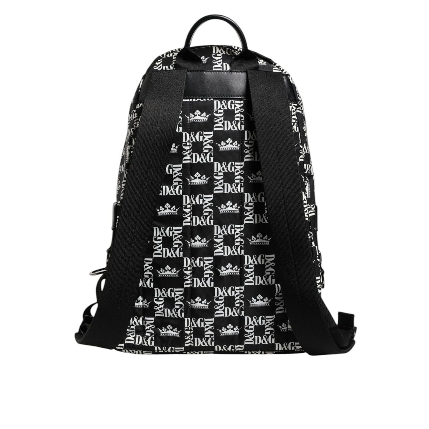 Dolce & Gabbana Black White Crown Printed Nylon School Backpack Bag