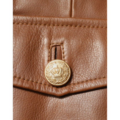 Dolce & Gabbana Brown Calfskin Leather Button Down Jacket