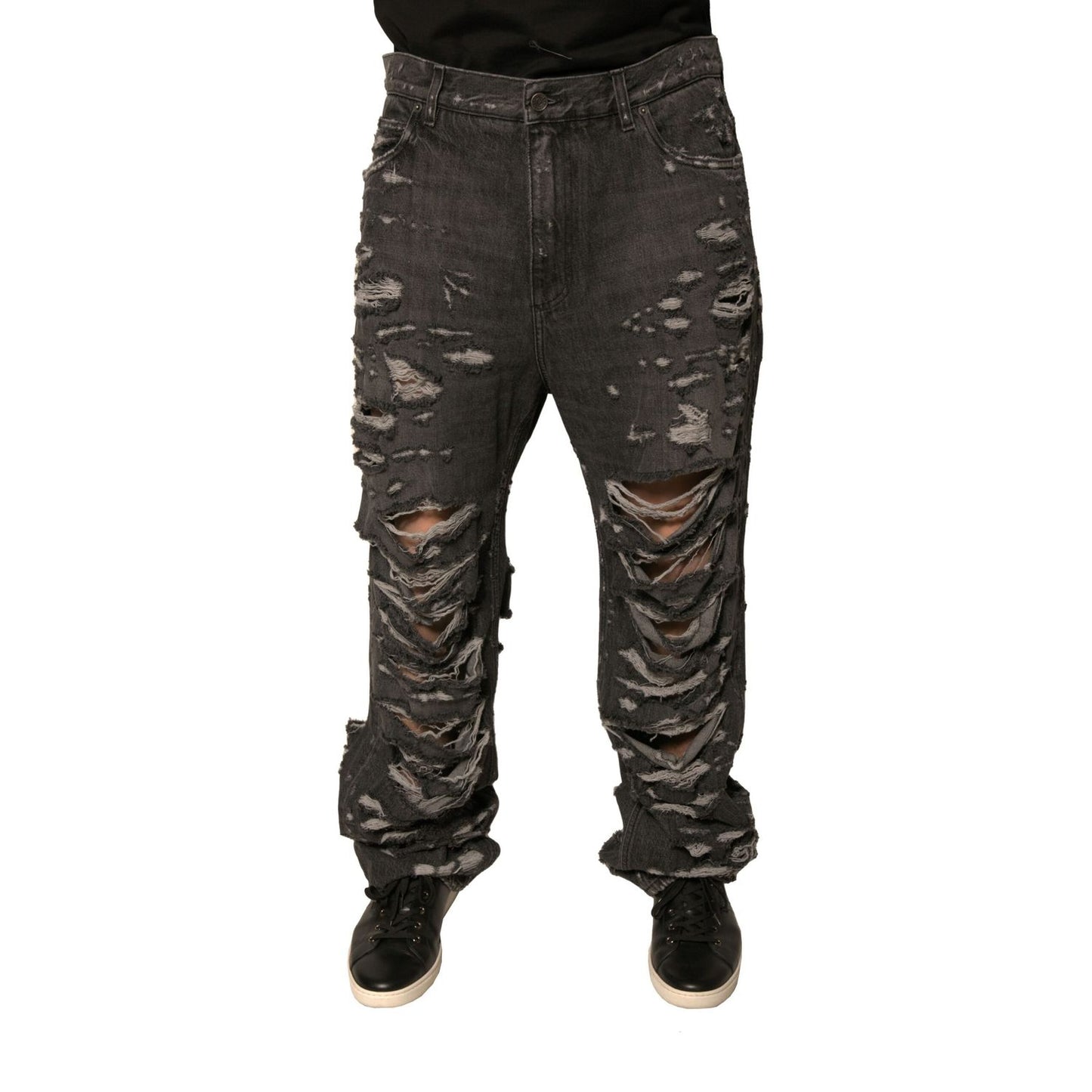 Dolce & Gabbana Gray Tattered Cotton Straight Men Denim Jeans