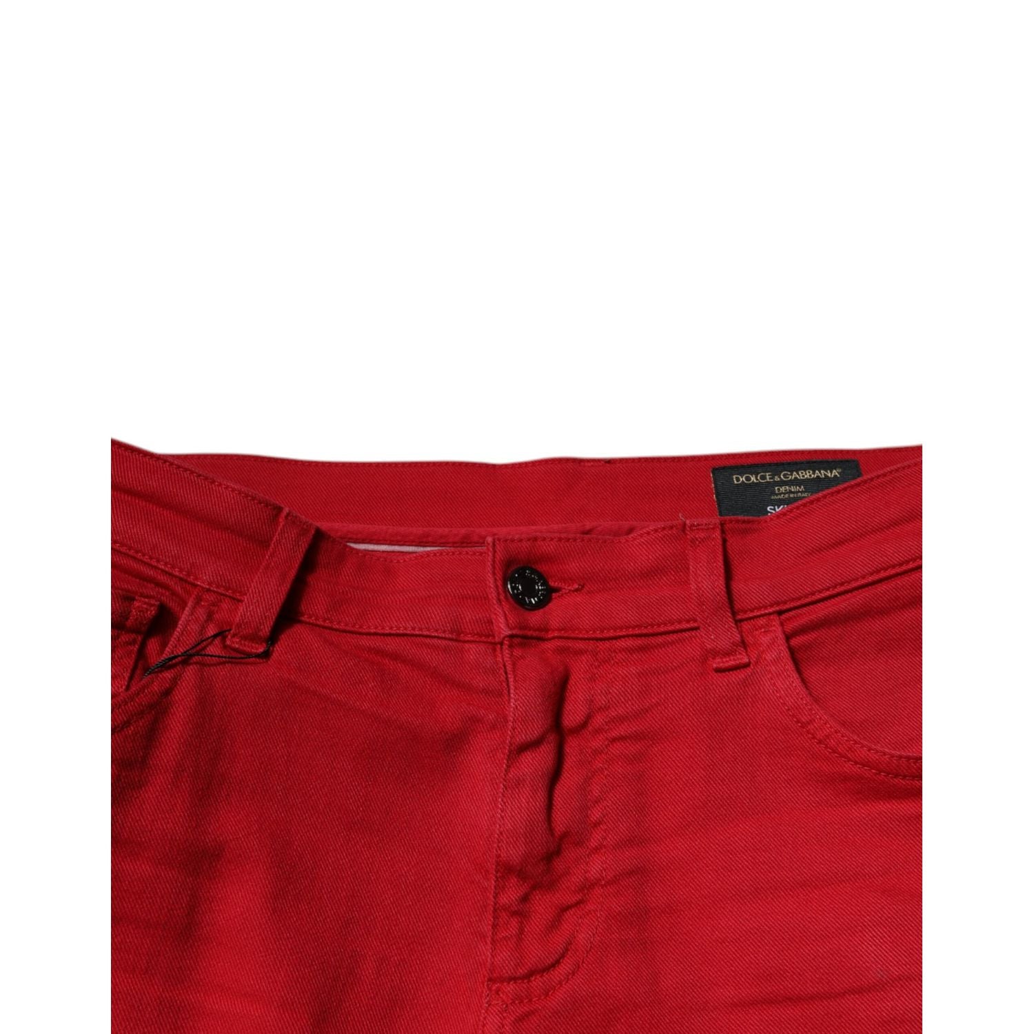 Dolce & Gabbana Red Crown Logo Cotton Skinny Denim Jeans