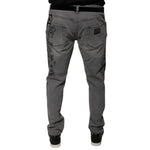 Dolce & Gabbana Gray Graphic Print Cotton Skinny Denim Jeans