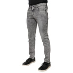 Dolce & Gabbana Gray Logo Plaque Cotton Slim Fit Denim Jeans