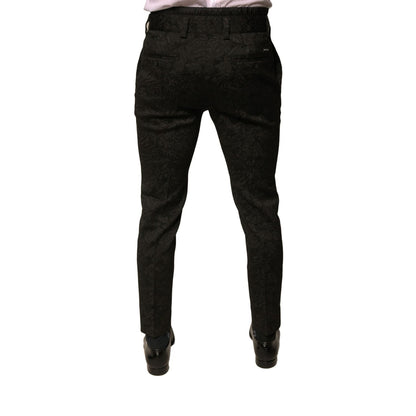 Dolce & Gabbana Black Brocade Polyester Skinny Men Dress Pants