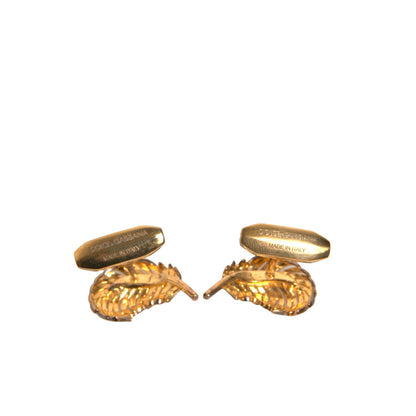 Dolce & Gabbana Gold 925 Sterling Silver Crystal Leaf Cufflink