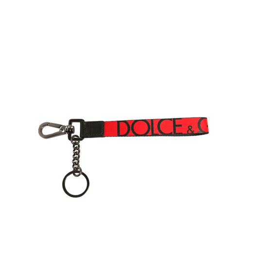 Dolce & Gabbana Red Logo Leather Silver Brass Holder Keychain Keyring SMY10617