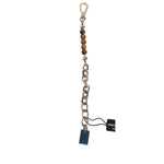 Dolce & Gabbana Silver Brass Chain Beaded Logo Plaque Keychain Keyring