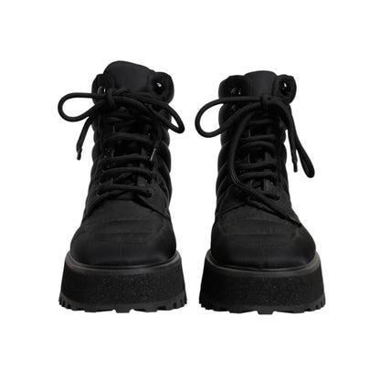 Dolce & Gabbana Black Padded Mid Calf Lace Up Boots Shoes
