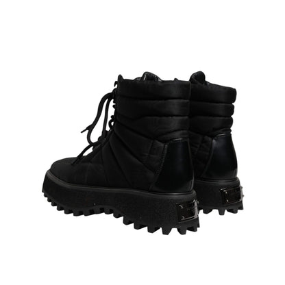 Dolce & Gabbana Black Padded Mid Calf Lace Up Boots Shoes
