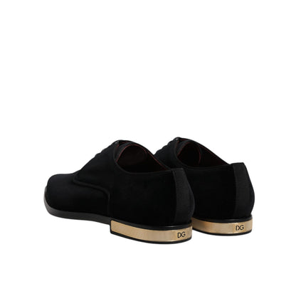 Dolce & Gabbana Black Velvet Cotton Lace Up Derby Shoes