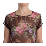 Dolce & Gabbana Black Key Floral Print Silk Blouse T-shirt