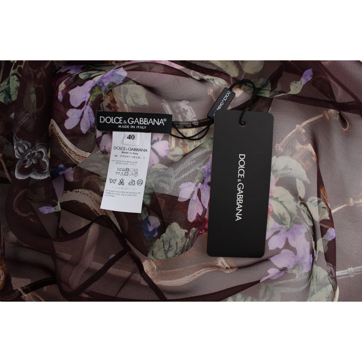 Dolce & Gabbana Black Key Floral Print Silk Blouse T-shirt