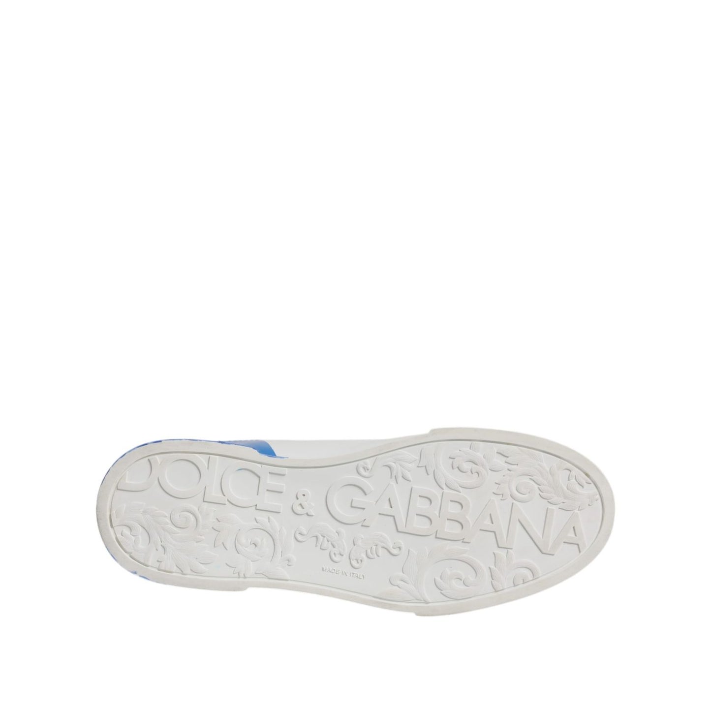 Dolce & Gabbana White Blue Portofino Leather Sneakers Shoes