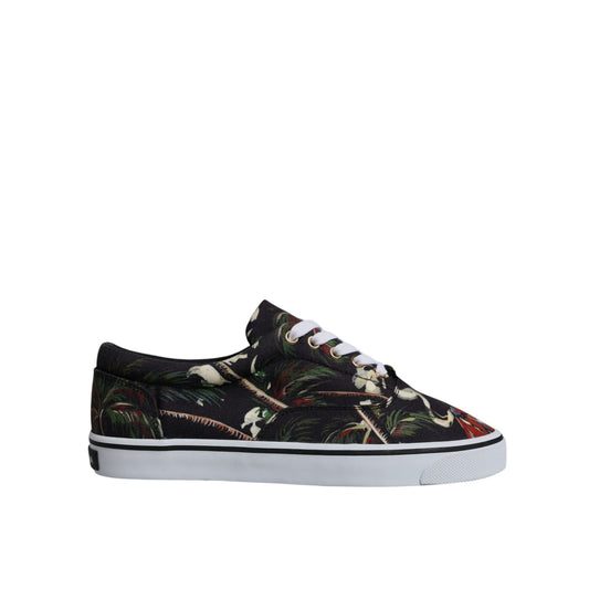 Dolce & Gabbana Black Tropical Print Low Top Sneakers Shoes