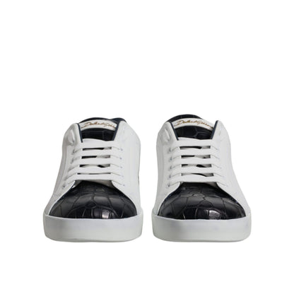 Dolce & Gabbana White Black Leather Portofino Sneakers Shoes