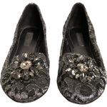Dolce & Gabbana Silver Crystal Loafer Lace Ballet Flats Shoes LA12356-37