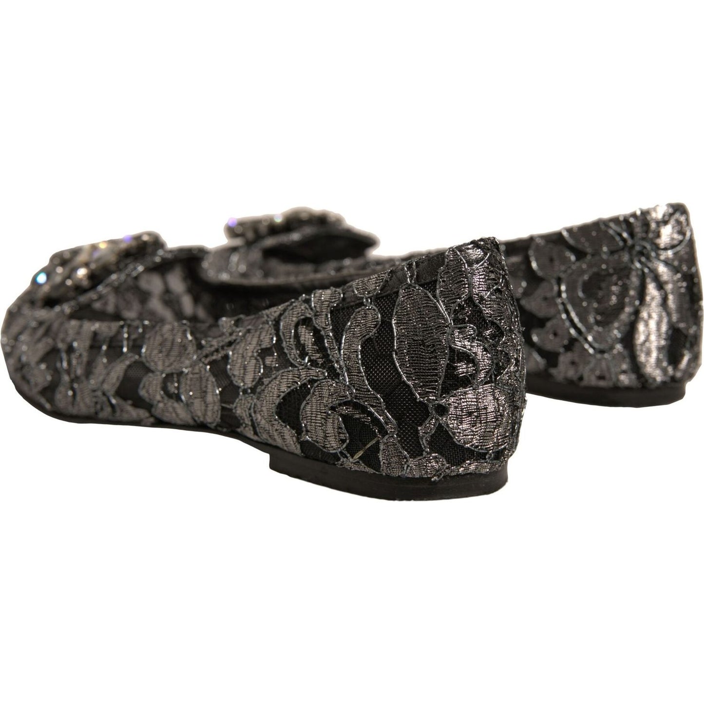 Dolce & Gabbana Silver Crystal Loafer Lace Ballet Flats Shoes LA12356-37